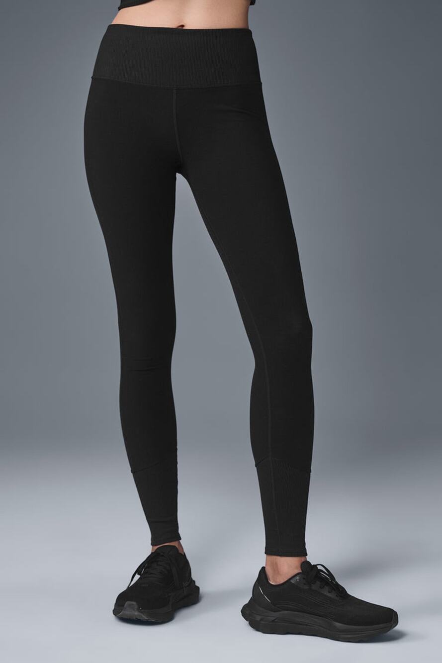 ALO Yoga High-Waist Alosoft Lounge Leggings Black Ribbed Size Small
